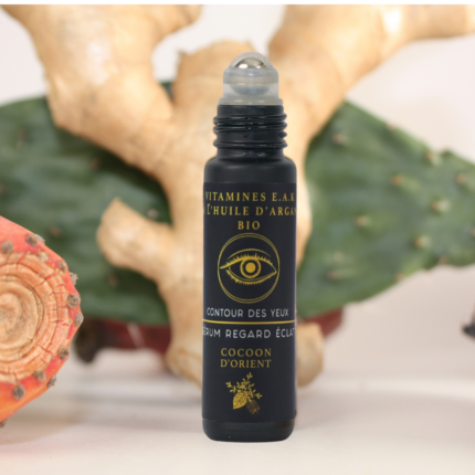 Cocoon d'Orient - Sérum Yeux Regard Éclat à bille avec huile d'Argan, pépins de figue de barbarie et vitamines E, A, K pour un regard rajeuni et lumineux, sans rides, cernes noires ni poches.