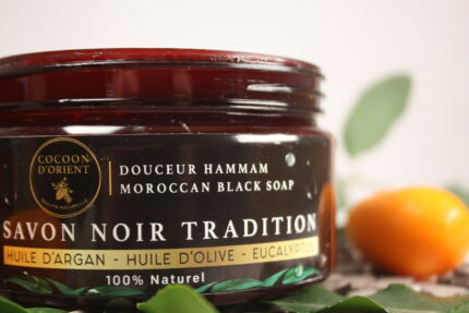 Savon Noir Traditionnel de Cocoon d'Orient à l'Huile d'Argan et Eucalyptus pour Exfoliation et Purification de la Peau