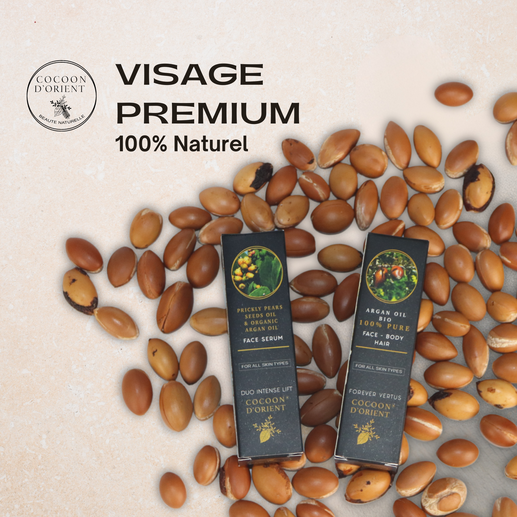 soins visage anti-rides et anti-âge pour peau mature Duo Lift Intense et huile d’argan bio 100% pure, atténue ride, ridules, cernes et poches sous yeux