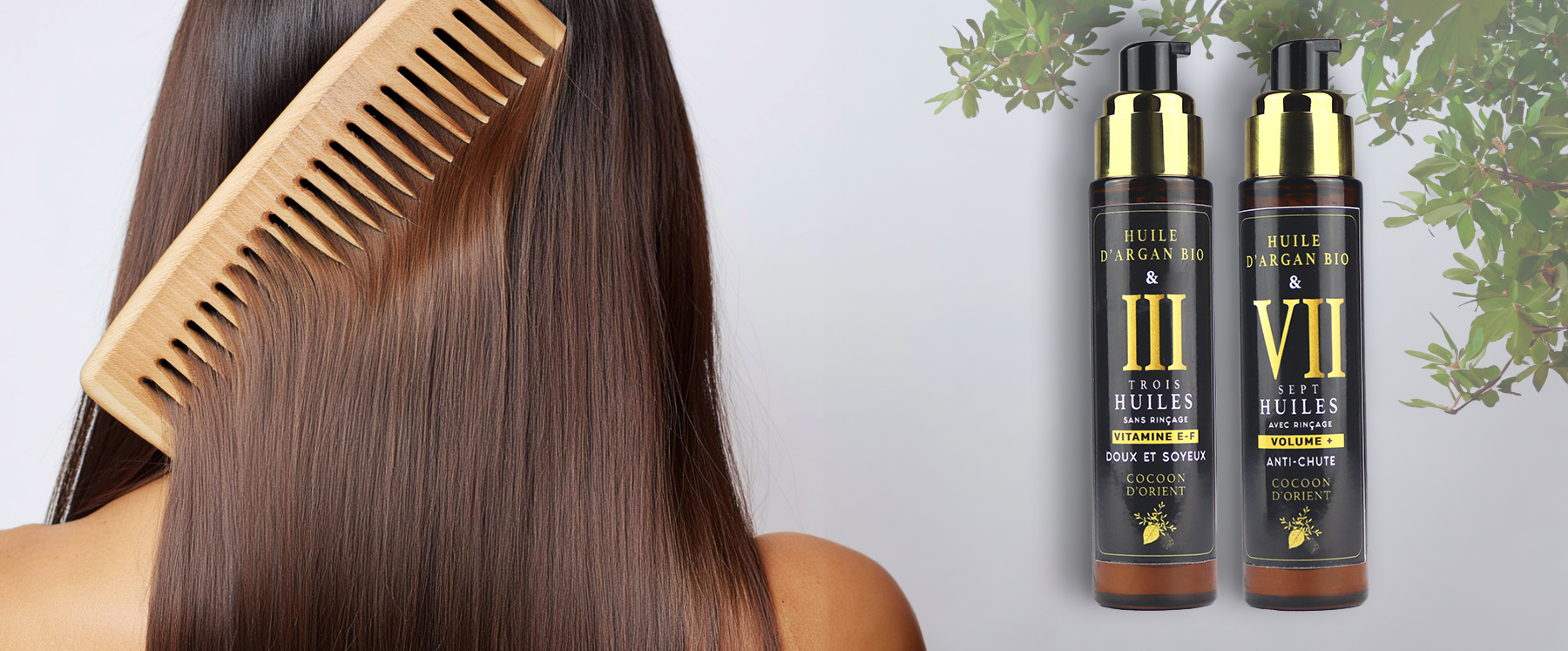 La gamme cheveux Cocoon d'Orient avec le soin doux et soyeux et le soin anti-chute à l'huile d'Argan bio.