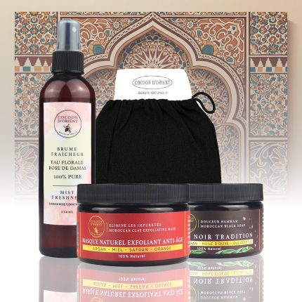 Pack Hammam Oriental Cocoon d’Orient – Soins Naturels à l’Argan Bio, Ghassoul, Eucalyptus et Rose de Damas